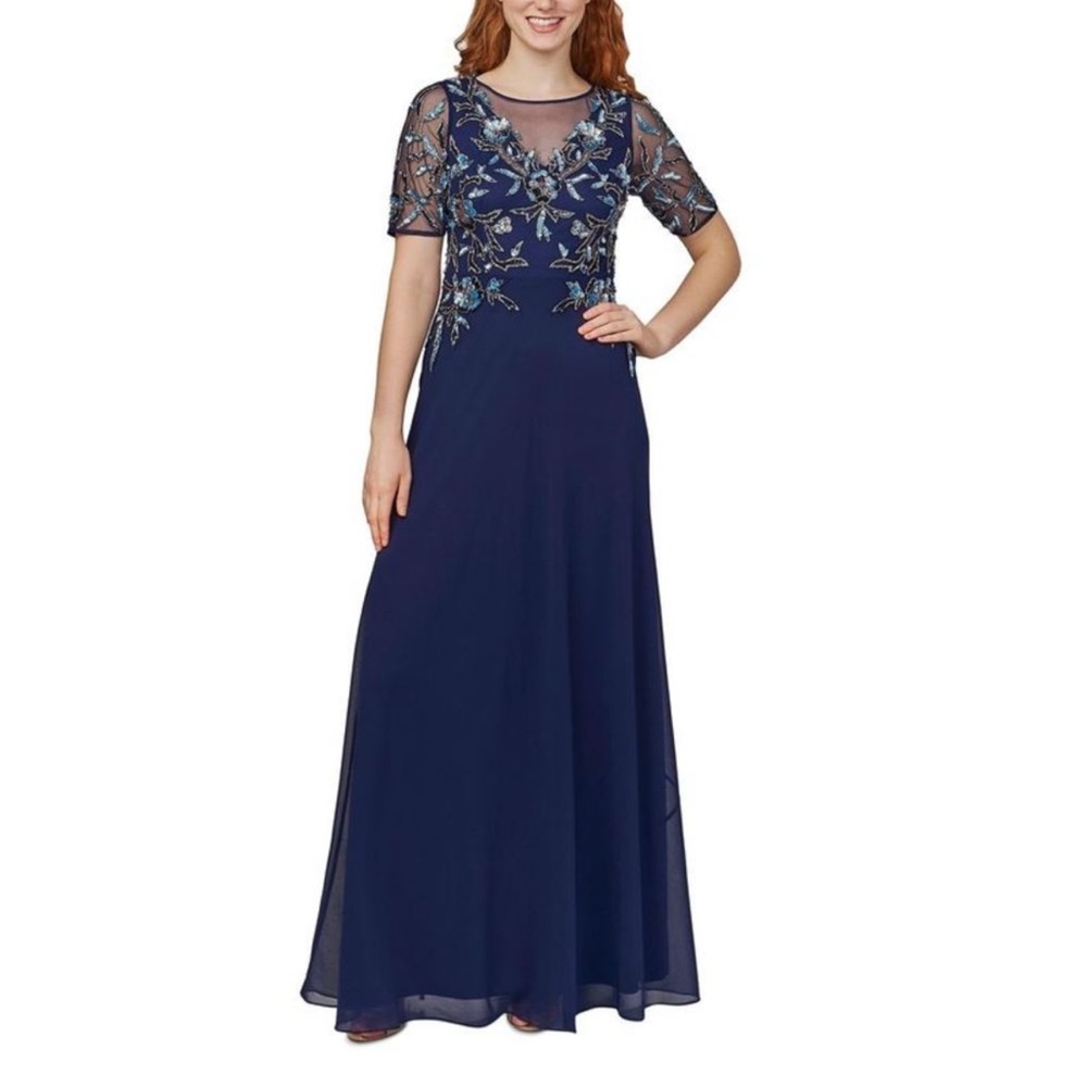 Women’s Sequins Floral Gown, Blue, Size 14 - Picture 2 of 3